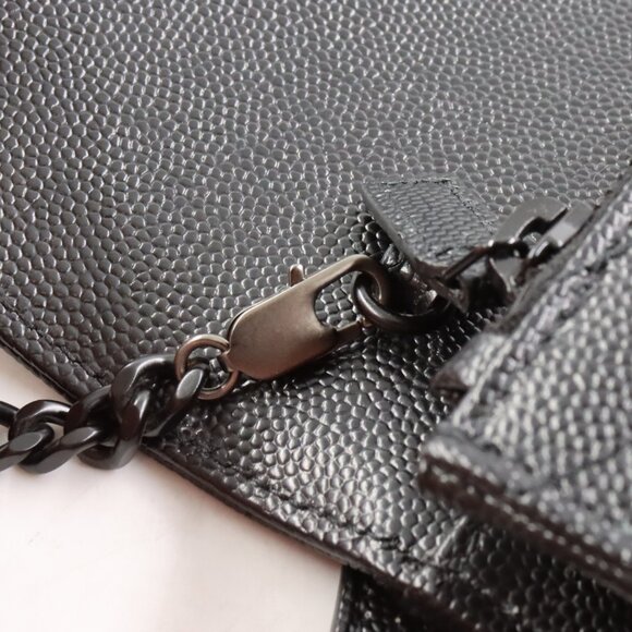 NWT Saint Laurent Cassandre Black Grain de Poudre Leather Envelope Chain Wallet - Picture 13 of 16